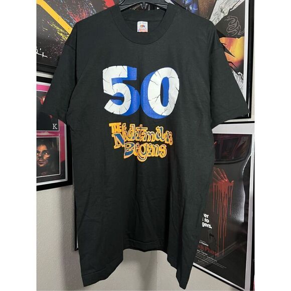 Vintage 90s 50 The Nightmare Begins Funny Tee - Picture 1 of 4